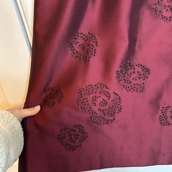 Ann Taylor Vintage Burgundy Beaded Floral Silk Skirt - Picture 5 of 5